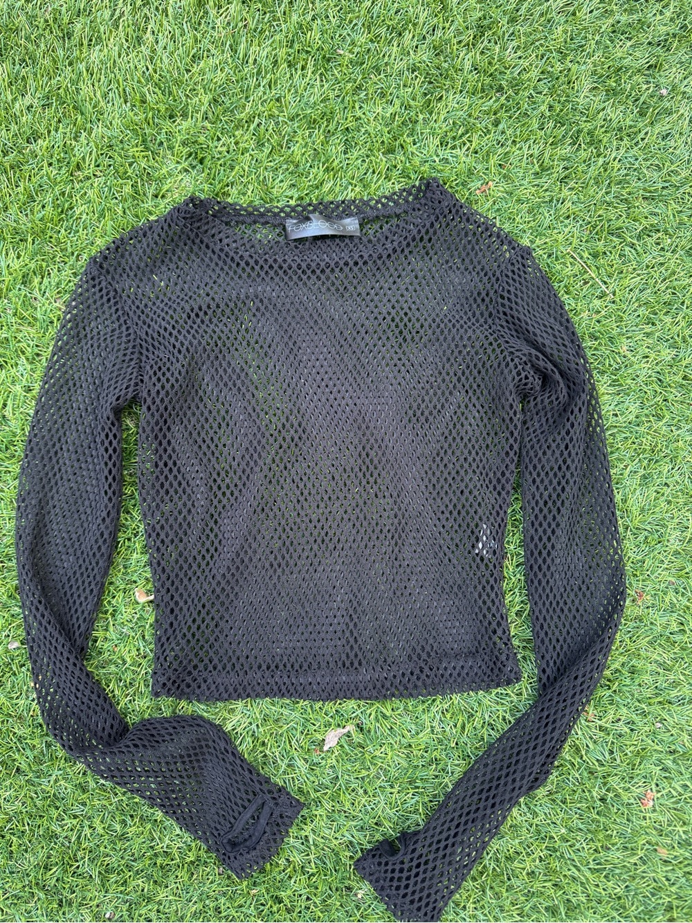 Black Mesh Long-Sleeve Crop Top